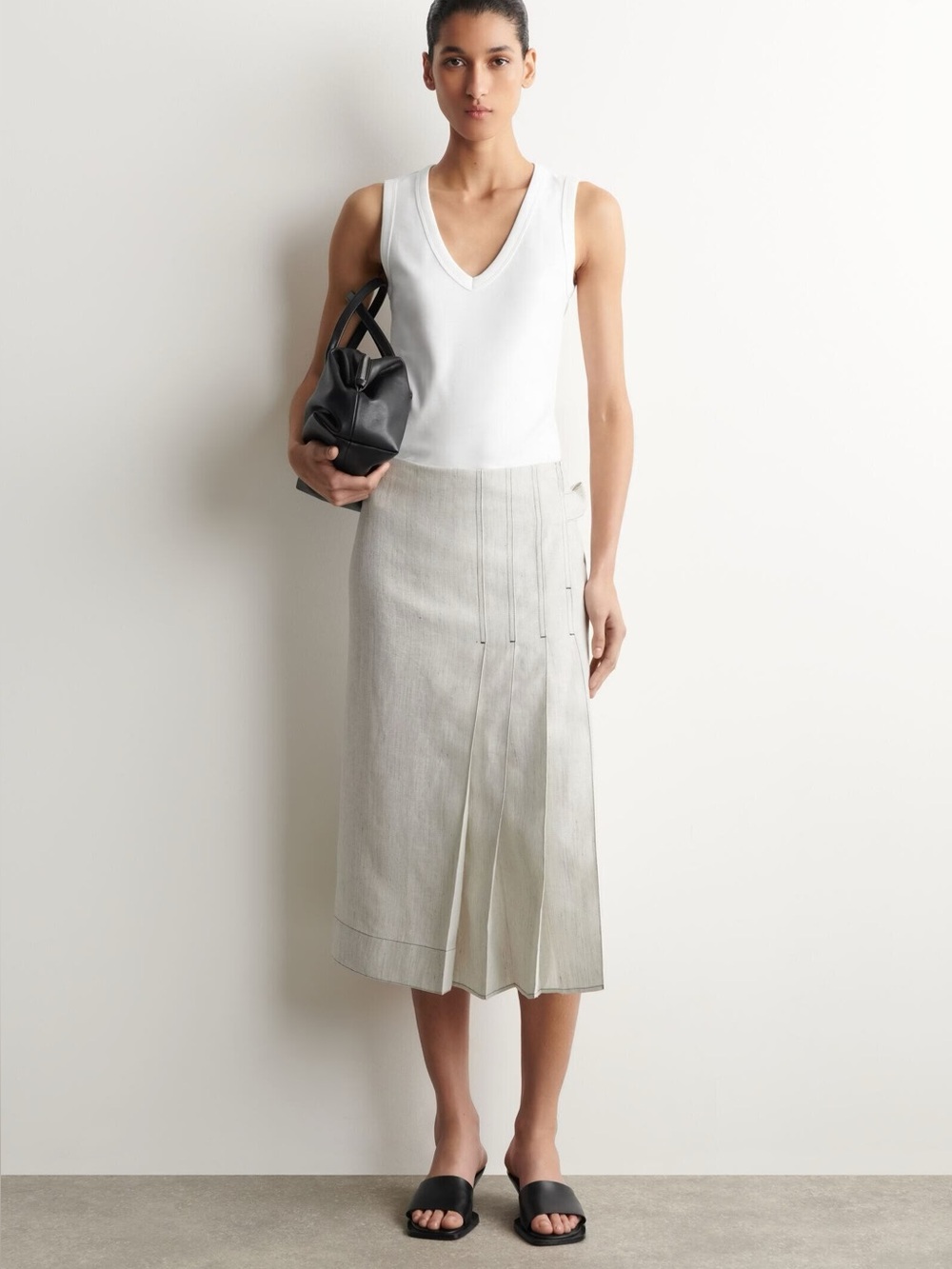 NWT (size 2) COS BELTED PLEATED LINEN MIDI SKIRT - Picture 1 of 9